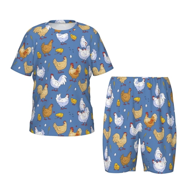 Balery Chicken Family Conjunto de Pijama Infantil de Manga Corta con Estampado – Ropa de Dormir de Algodón Suave-Small