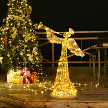 Ktaxon 4 FT Lighted Christmas Angel, Outdoor Glittered Angel with 130 Warm White Lights Outdoor Christmas Yard Decoration