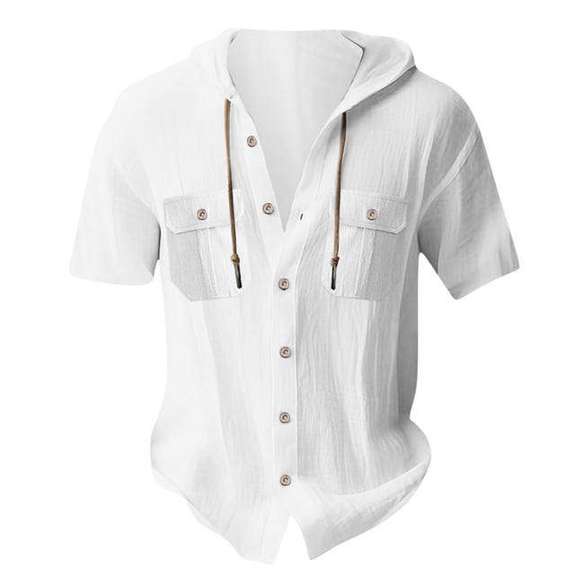 Camisas Elvqul para Caballero sin Estampado Blanco Economicas con Capucha Gym Manga Corta