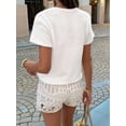 thumbnail image 6 of Womens Casual Vacation Round Neck Short Sleeve Loose Top Sweater Summer Knit Pullover White S, 6 of 9