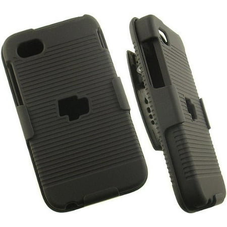BLACK RUBBERIZED HARD CASE BELT CLIP HOLSTER STAND FOR AT&T BLACKBERRY Q5 PHONE, Protective Cover + Custom Holster Case By