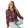 thumbnail image 5 of JWD Women's Cropping Jacket Casual Button Shacket Plaid Long Sleeve Blouses Top with Pocket Red BlaPJk Pane L, 5 of 5
