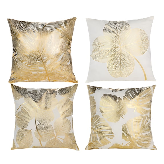 AUQ Pack of 4 Decorative Throw Pillow Case Cushion Cover Gold Stamping Leaves 18 x 18 inches 45 x 45 cm for Couch Bedroom Car
