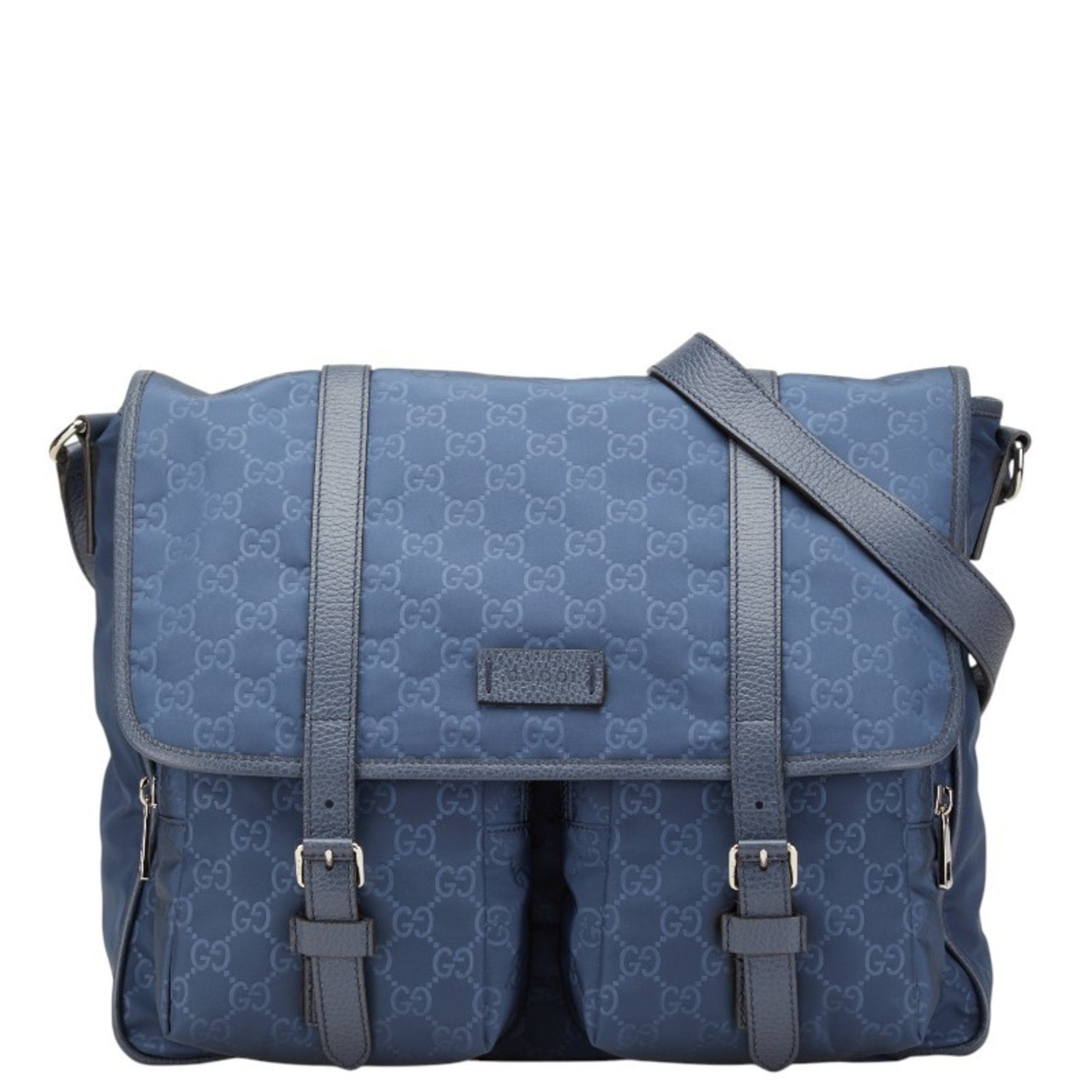 Pre-Owned Gucci GG Nylon Shoulder Bag 387070 Navy Leather Women's GUCCI (Good)