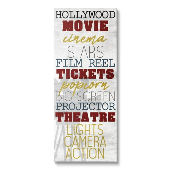 Vintage Cinema Projector Movie List Typography Graphic Art Gallery Wrapped Canvas Print Wall Art