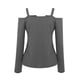 thumbnail image 5 of Mujeres sólido cuello pico manga larga encaje sin tirantes camiseta Polluver blusa Tops Fridja hj4491, 5 of 9