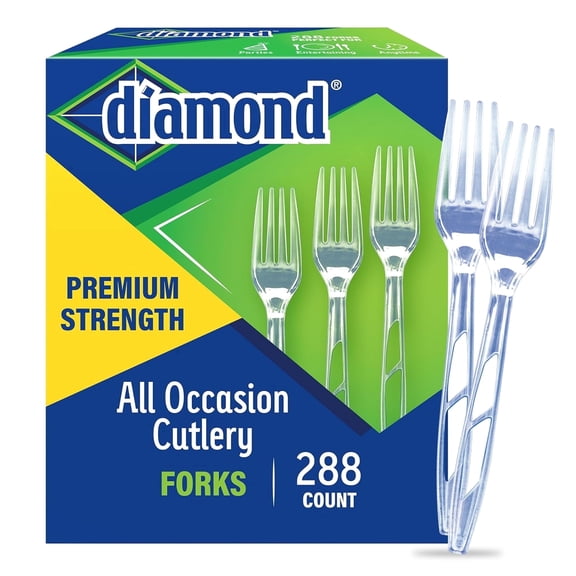 Diamond All Occasion Clear Plastic Disposable Cutlery, 288 Count Forks