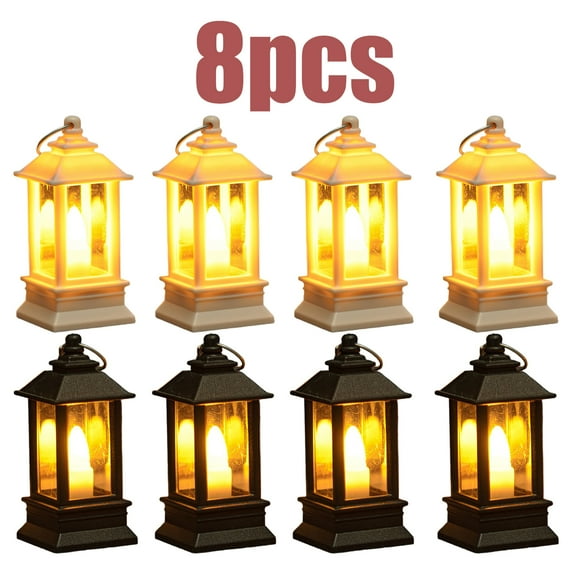 KOYPTL 8 Pcs Black Lanterns Decorative Indoor Mini Battery Operated Lanterns with Flameless Candle,Christmas Table Decorations Hanging Ornament for Wedding Table Centerpieces Home Xmas Decor Outdoor