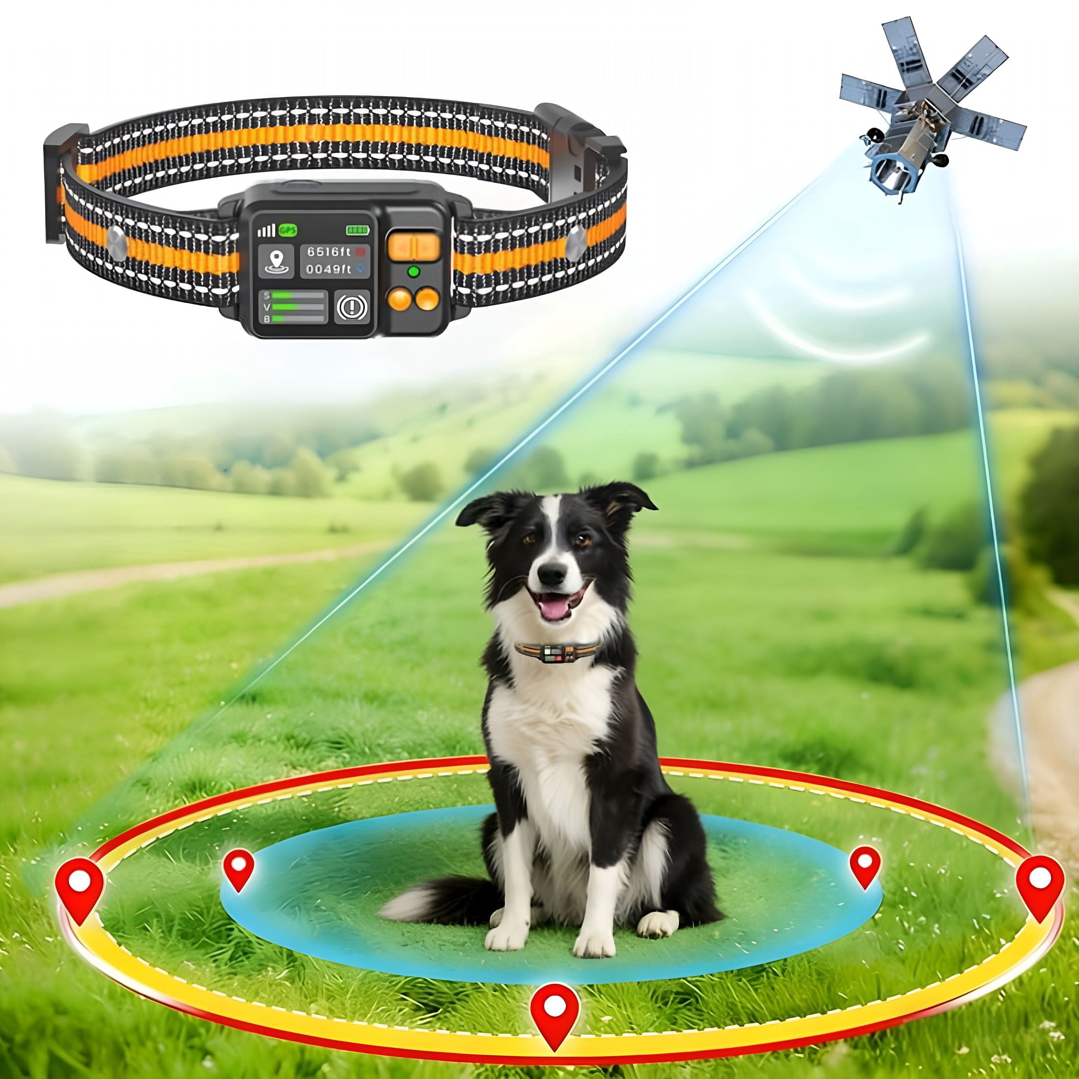 GJX GPS Wireless Dog Fence System, Adjustable 49-6561ft Range, 3 Training Modes (Beep/Vibration/Shock), Rechargeable Collar for Small Medium Large Dogs, Outdoor Yard Boundary Escape Prevention