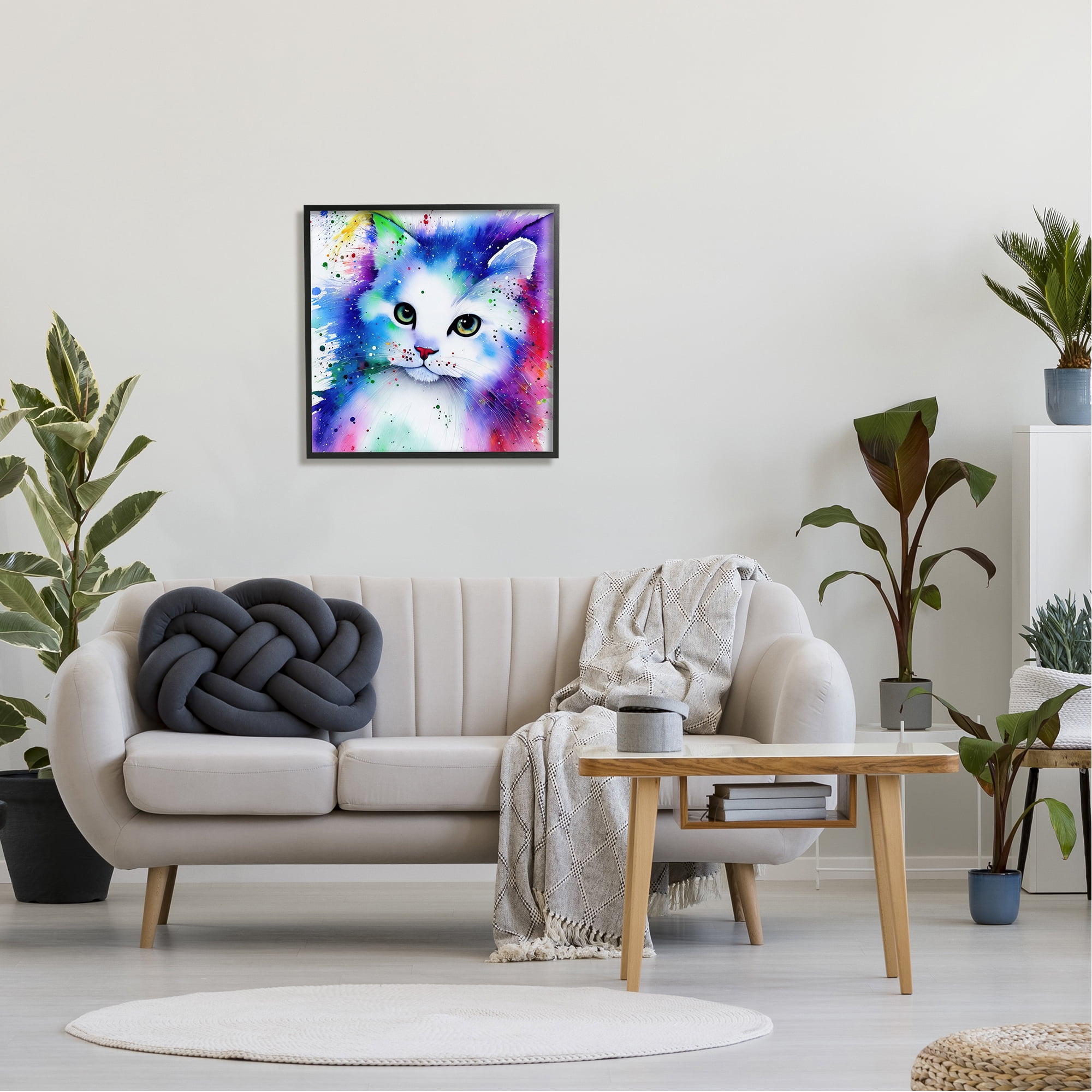 Stupell Bold Kitten Paint Splatter Animal Animals & Insects Painting Black Framed Art Print Wall Art