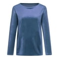 thumbnail image 3 of Women's Vintage Velvet Top Casual Long Sleeve Solid Color Crewneck Pullover Tops Lightweight Soft Comfy Slim Fit Basic Velour Blouse, 3 of 5