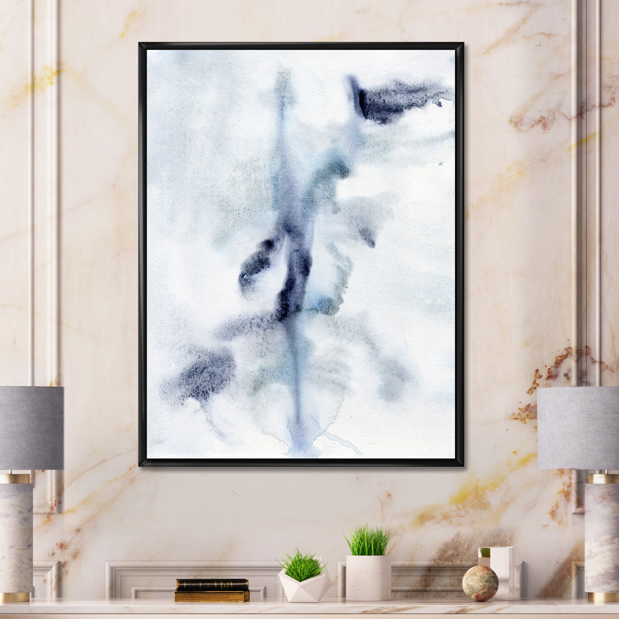 Designart 'Abstract Of Clouds Dark Blue Colored IV' Modern Framed Canvas Wall Art Print