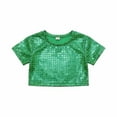 thumbnail image 2 of CUZIBR Girls Shirt Shine Sequins Shirts Crop Top Short Sleeve Round Neck Carnival Performance Glitter Sequin Stretch Tee Dancewear Athletic Baggy Tops,Green,9-10 Years, 2 of 4