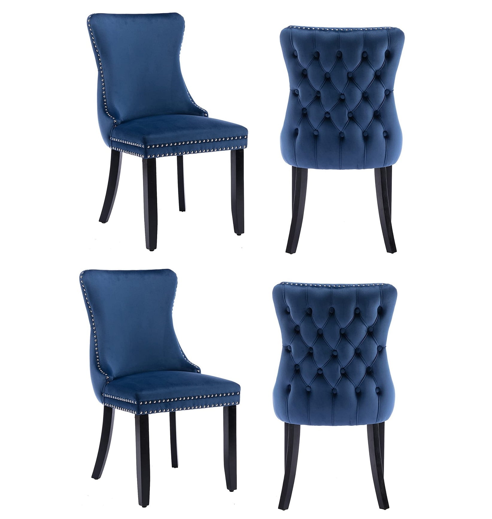 Modern Velvet Upholstered Dining Chairs with Back Button Nailhead Trim ...