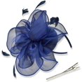 thumbnail image 2 of KAIYANG Diadema con flores de organza y purpurina, accesorio para el cabello con plumas, pinza para el cabello para mascarada (azul), 2 of 4