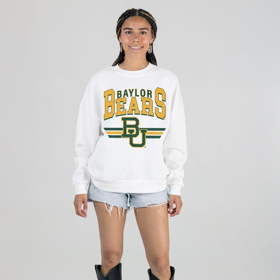 Women's Gameday Couture White Baylor Bears Oversized Premium Fleece Sweatshirt