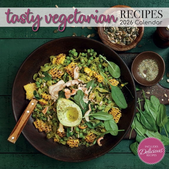 Gifted Stationery Co, Tasty Vegetarian Recipes 2026 Wall Calendar, 12'' X 12'', 16-Month Calendar with Stapled Binding