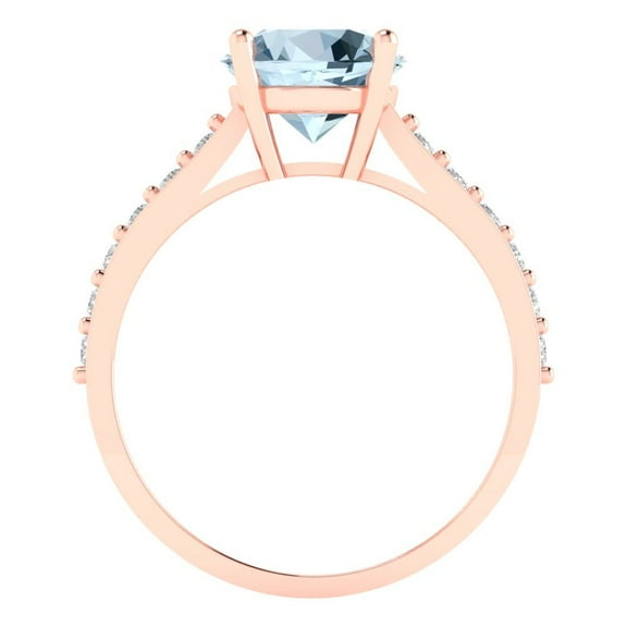 2.3 ct Round Cut Natural Swiss Blue Topaz Solitaire with Accents Engagement Ring for Women in 18K Rose Gold
