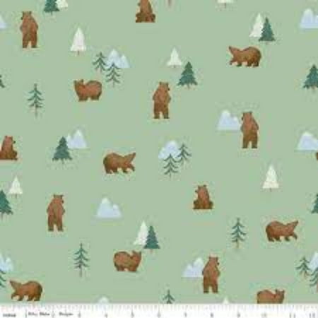 

Handmade Placemat or Table Runner Camp Woodland Grizzly Bear Pistachio