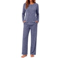 thumbnail image 2 of Weekease Woman Pajamas Set Henley Neck Long Sleeve Tops Drawstring Pants Two Piece Outfit Loungewear with Pockets, 2 of 7