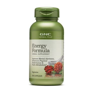 GNC Herbal Plus Energy Formula Supplement, Vegetarian, Supports Mental Alertness, Physical Performance and Metabolism, 100 Capsules, 100 Servings