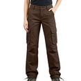 thumbnail image 3 of Women's Cargo Pants, Straight Leg Solid Trousers with Multi Pockets, Casual Long Pants for Work Outdoor Hiking Wear | VerBelle,Coffee 3XL, 3 of 7