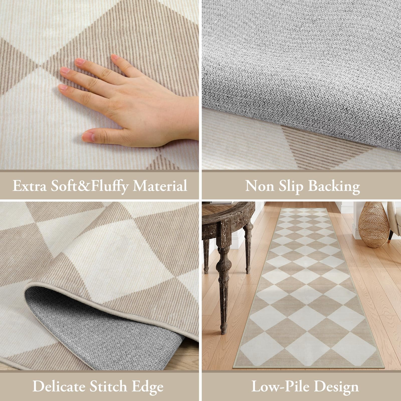 Lahome Decor 2'x3' Modern Washable Rugs for Bedroom, 2x3ft Non-Slip Door Mat Indoor Entrance, Farmhouse Checkered Rug,Soft Low Pile Carpet Throw Rugs for Entryway Laundry Bedroom,Beige