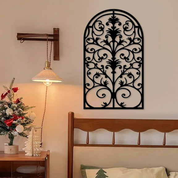 Vintage Ornate Metal Window Frame Wall Decor – Antique Gothic Cathedral Arch Sculpture for Rustic Baroque Halloween Decor Ideal for Christmas, Holiday, Spooky Season, Dark Academia, Grandmillennial