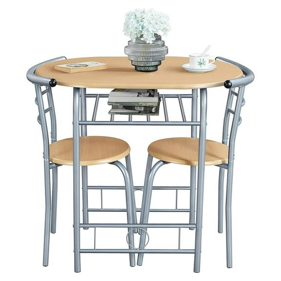 Table & Chair Sets for 2, Dining Room Table Set w/Metal Frame, , Space-Saving Design for Kitchens, Apartments, Dorm Rooms - Natural
