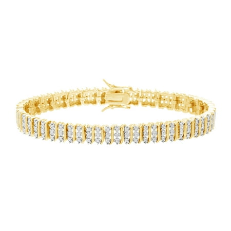 Diamond Modern Tennis Bracelet - Ladies Diamond Accent Tennis Bracelet in Yellow Gold Plated Brass