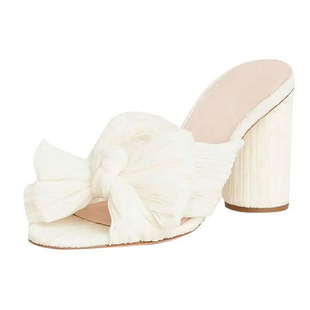 

Women s Fashion Sandals Thick Heel Bow Silk Sandals Retro Buckle Shoes