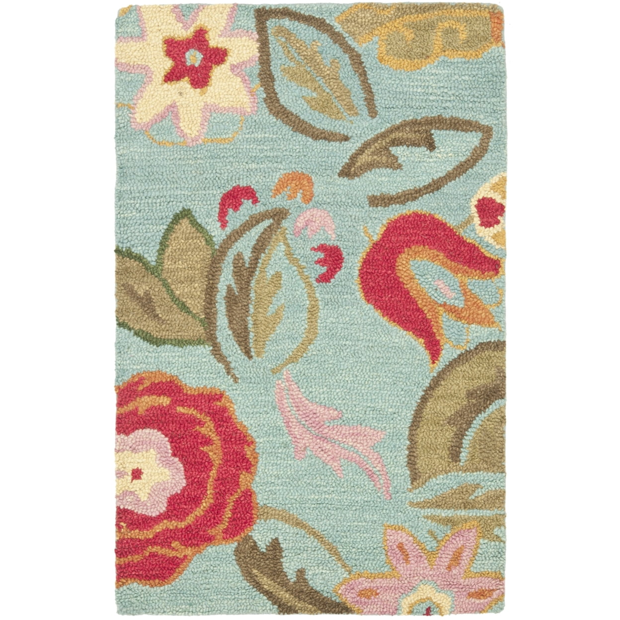 SAFAVIEH Blossom Mia Floral Flowers Wool Area Rug, Blue/Multi, 6' x 6' Square