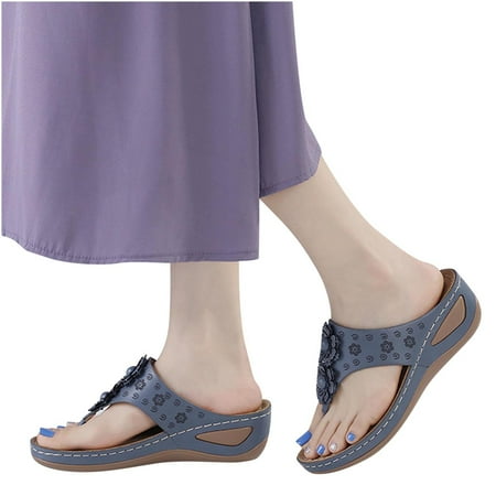 

Women Arch Support Sandals Casual Wear Flat Sandals Dressy T-Strap Thong Sandals