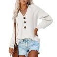 thumbnail image 2 of Miluxas Plus Size Sweater Tops On Seasonal Clearance Women's Soild Long Sleeve Pocket Knit Pullover V-neck Sweater Coat White 10(XL), 2 of 9