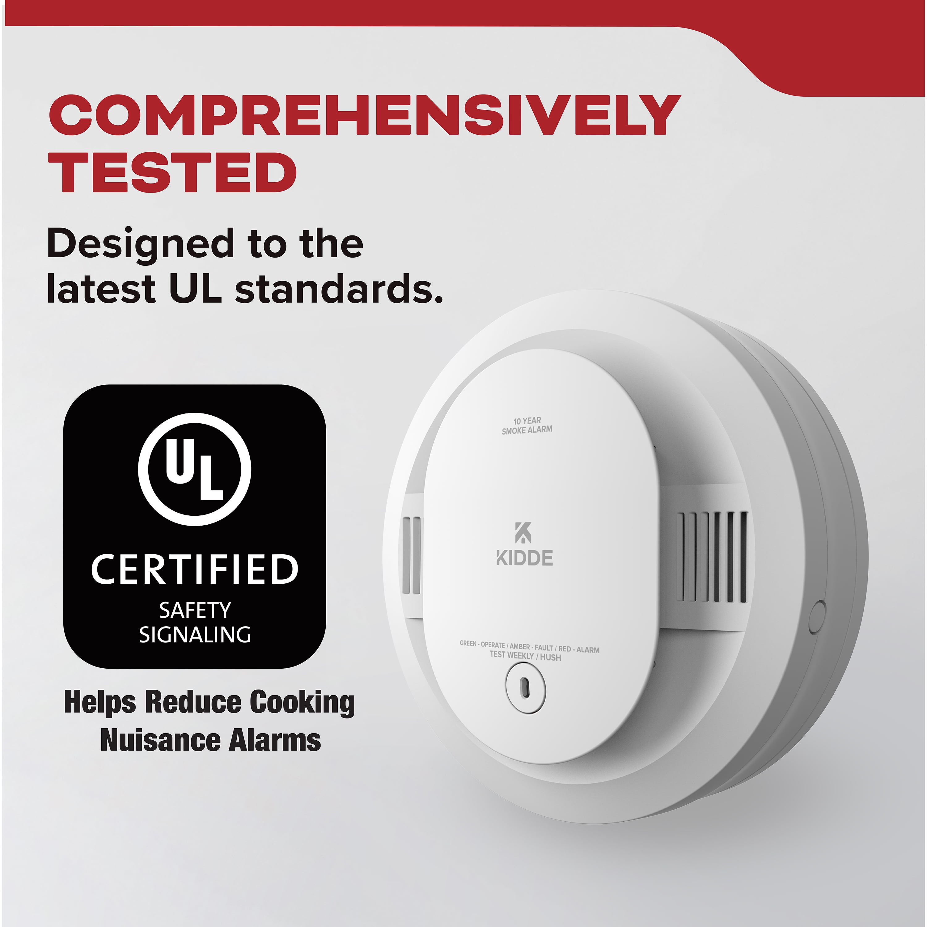 Kidde 10-Year Battery Smoke Detector, Voice Alerts & LED Warning Lights