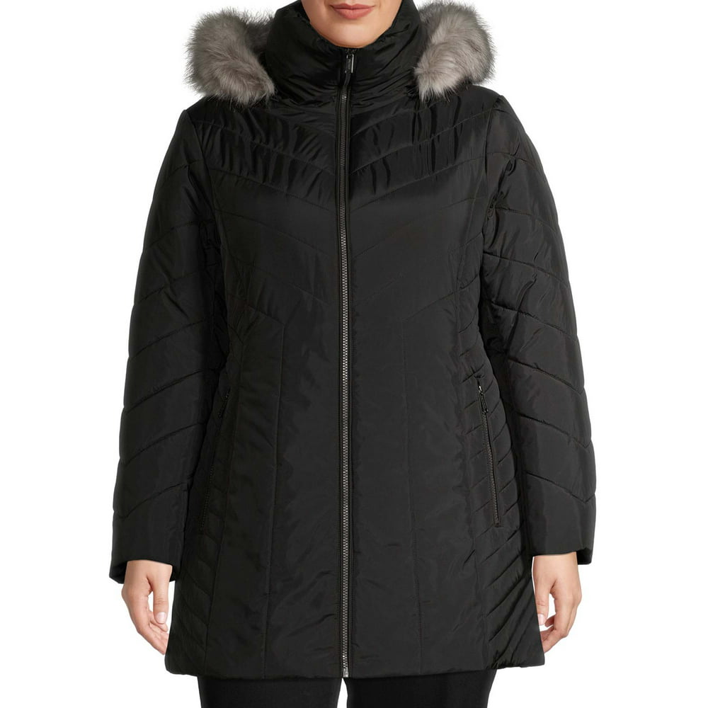 F.O.G. - F.O.G. Women's Plus Size Puffer Coat With Faux Fur Hood ...