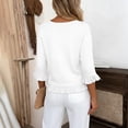 thumbnail image 4 of Wang6 Womens 3/4 Sleeve Tops Elegant Crew Neck Ruffle Trim Tshirts Ladies Causal Solid Going out Tees Shirts White 0713-3/4 sleeve tshirts XL, 4 of 5