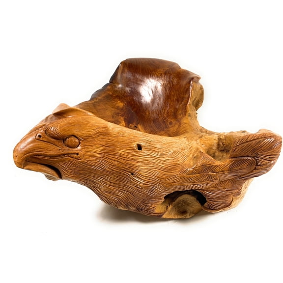 Unique Teak Root Bowl w/ Carved Eagle 20" X 20" X 10" - Centerpiece | #cin05d