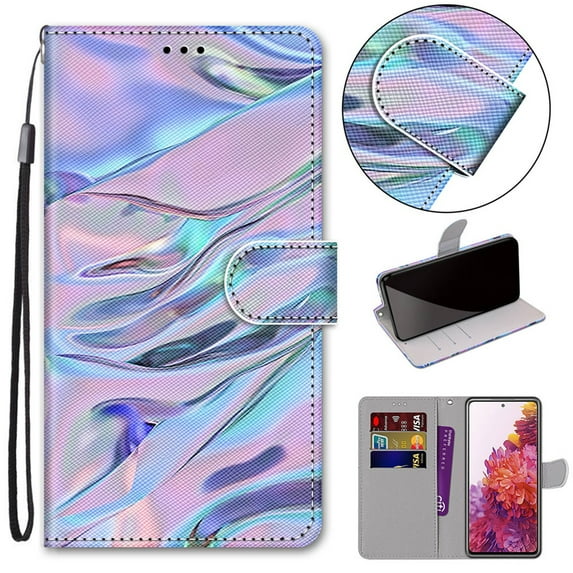 For Moto E6 Plus Case, Mantto PU Leather Phone Case With Hand Rope Strap Cute Pattern Flip Card Wallet Credit Slots Magnetic Kickstand Cover For Motolora Moto E6 Plus, Fluorescent Watermarks