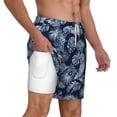 thumbnail image 3 of Picia Tropical Leaves pattern Mens Swim Trunks with Compression Liner Stretch Beach Shorts Quick Dry with Zipper Pockets No-Chafing Board Shorts-Small, 3 of 9