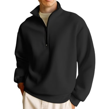 Mohiass Quarter Zip Pullover Men Long Sleeve Mock Neck Oversized Sweatshirt Fall Casual Fleece Athletic Sweatshirts Black M