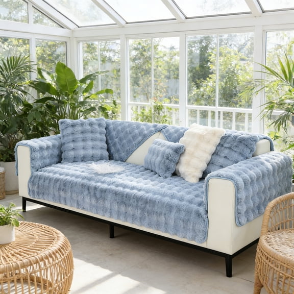 Sofa Cushion & Throw Blanket Cover, Thick Warm Fabric for Couch or Bed, Non-Slip Soft Cozy Layer, Home Living Room Furniture Protector