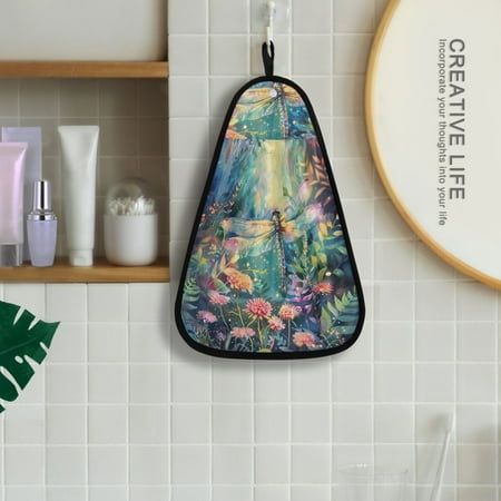 

Dragonfly Garden Flowers Hanging Towel Kitchen Hand Towel Bathroom Absorbent Towel Machine Washable Quick Dry Dishcloths