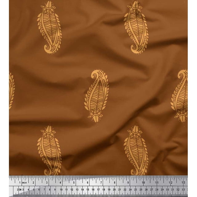 Soimoi Tissu Georgette Poly Marron Tissu Imprimé Paisley Jaune 1 Yard 52 Pouces de Large