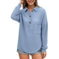 thumbnail image 5 of adviicd Women Waffle Knit Tops Henley Shirts Long Sleeve V Neck Solid Color Casual Tunic (Blue, XXL), 5 of 5