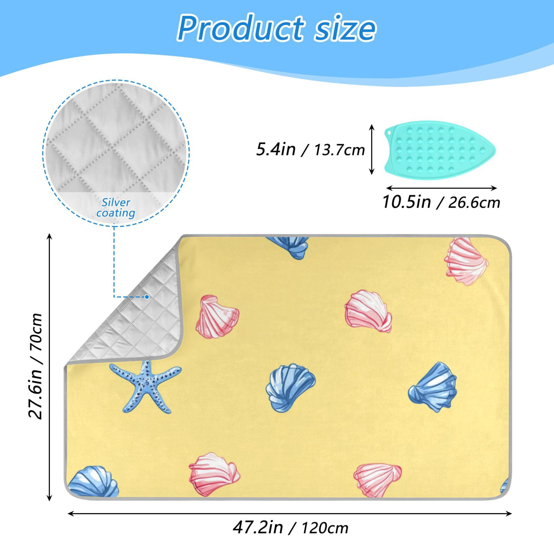 Blue Pinkish Seashells Starfish Ironing Mat Blanket Portable Travel Ironing Pad Heat Resistant Pad 47.2" x 27.6”