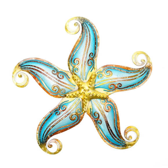 Decoración de pared con forma de estrella de mar de metal POXOHO, 30 cm, azul