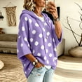 thumbnail image 5 of Womens Polka Dot Hooded Knit Pullover Sweater Drawstring Closure 3/4 Sleeves Batwing Loose Ribbed Cuffs Drop Shoulder Soft Comfy Trendy Winter Tops, 5 of 6