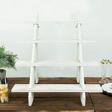 BalsaCircle 21" Whitewashed 4 Tier Wooden Cupcake Holder Ladder Dessert Display Stand Party Decorations