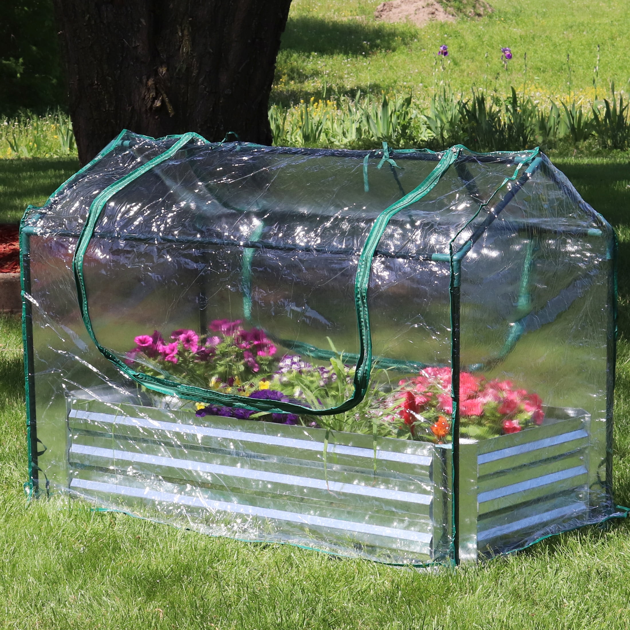 Sunnydaze 4' x 2' x 3' Outdoor Mini Greenhouse with Metal Raised Garden Bed, Clear